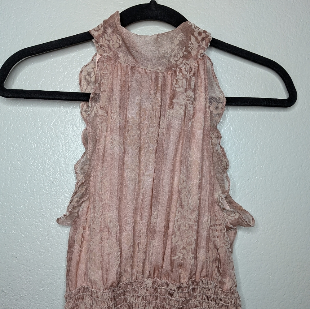 Chelsea & Violet Dusty Pink Floral Velvet Burnout Coquette Fairy Halter Dress S - Picture 2 of 9